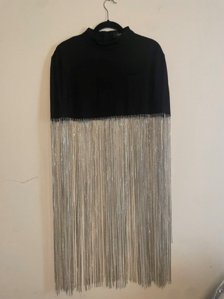 Nwot Women’s Black Fringe Crop Top With Silver Beaded Tassels — image 2 of 7